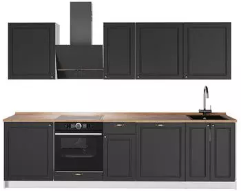 VICCO Fame-Line Küchenzeile Anthrazit-Gold Landhaus/Weiß 280cm AP Eiche (64217)