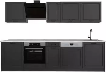 VICCO R-Line Küchenzeile Anthrazit Landhaus/Anthrazit 280cm, Arbeitsplatte Marmor