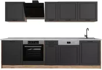 VICCO R-Line K&uuml;chenzeile Anthrazit Landhaus/Goldkraft Eiche 280cm, Arbeitsplatte Marmor (R-Line)