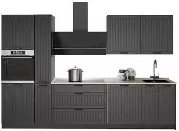VICCO Fame-Line Küchenzeile 310cm dunkelgrau/anthrazit, Arbeitsplatte Marmor (64259)
