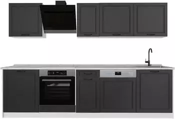 VICCO K&uuml;chenzeile R-Line Landhaus anthrazit/wei&szlig; 280cm, Arbeitsplatte Marmor