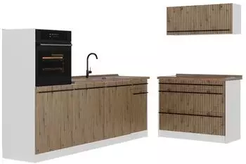 VICCO R-Line Küchenzeile 220cm ohne Arbeitsplatte, Artisan-Eiche/Weiß (67444)