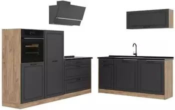 VICCO R-Line Küchenzeile anthrazit/Goldkraft Eiche 220cm, 7 Module (39927)