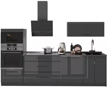 VICCO Fame-Line Küchenzeile anthrazit hochglanz/anthrazit, 280cm, AP Marmor (64653)