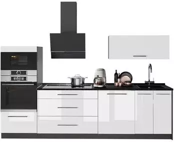 VICCO Fame-Line Küchenzeile weiß Hochglanz/anthrazit 280cm AP Eiche (64672)