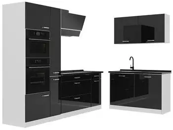 VICCO Eckk&uuml;che R-Line schwarz Hochglanz/wei&szlig; 230x120cm anthrazit Arbeitsplatte (R-Line)