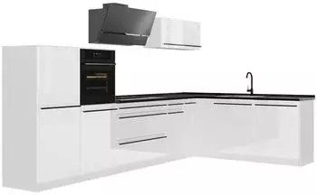 VICCO R-Line Eckküche weiß hochglanz/weiß, Arbeitsplatte anthrazit, 347x143x60cm