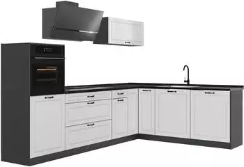 VICCO R-Line Eckk&uuml;che wei&szlig; Landhaus/anthrazit, 287cm, Arbeitsplatte anthrazit
