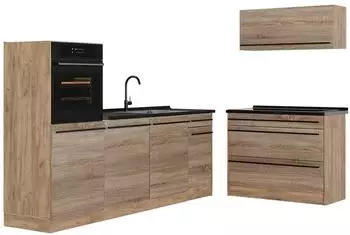 VICCO R-Line K&uuml;chenzeile Sonoma/Goldkraft Eiche 220cm ohne Arbeitsplatte
