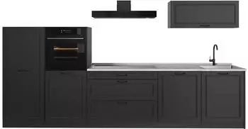 VICCO R-Line K&uuml;chenzeile Anthrazit Landhaus/Anthrazit 340cm Arbeitsplatte Marmor