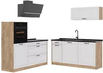 VICCO R-Line K&uuml;chenzeile wei&szlig; Landhaus/Goldkraft Eiche 160cm, Arbeitsplatte Anthrazit