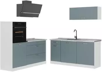 VICCO R-Line K&uuml;chenzeile 160cm ohne Arbeitsplatte, blau-grau/wei&szlig; (66936)