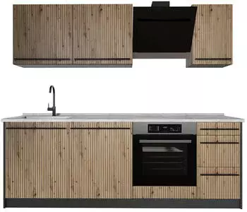 VICCO R-Line K&uuml;chenzeile Artisan-Eiche/Anthrazit 220cm, Arbeitsplatte Marmor (67063)