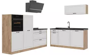 VICCO R-Line K&uuml;chenzeile Wei&szlig; Landhaus/Goldkraft Eiche 220cm, Arbeitsplatte Anthrazit