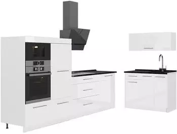 VICCO Fame-Line K&uuml;chenzeile wei&szlig; Hochglanz/wei&szlig;, Arbeitsplatte Anthrazit, 380cm (64140)