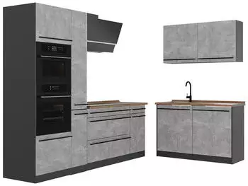 VICCO R-Line Eckk&uuml;che Beton/Anthrazit 230x120cm Arbeitsplatte Eiche