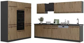 VICCO R-Line K&uuml;chenzeile 180cm, Artisan-Eiche/Anthrazit, Marmorarbeitsplatte (66987)