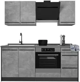 VICCO R-Line K&uuml;chenzeile Beton/Anthrazit 180cm, Arbeitsplatte Marmor (66979)