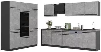 VICCO R-Line K&uuml;chenzeile 180cm, Beton/Anthrazit, Arbeitsplatte Marmor (66991)