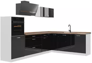 VICCO R-Line Eckk&uuml;che Schwarz Hochglanz/Wei&szlig; 287cm