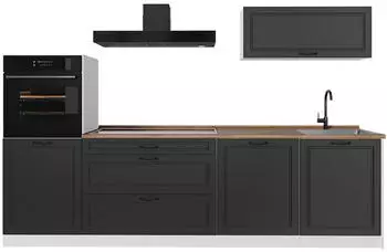 VICCO R-Line K&uuml;chenzeile Anthrazit Landhaus/Wei&szlig;, 280cm, Arbeitsplatte Goldkraft Eiche