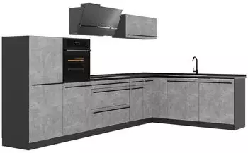 VICCO R-Line Eckk&uuml;che Beton/Anthrazit, 347cm, Arbeitsplatte Anthrazit
