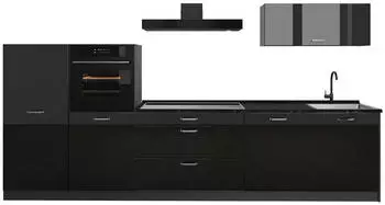 VICCO R-Line K&uuml;chenzeile schwarz hochglanz/anthrazit, 340cm ohne Arbeitsplatte (66520)