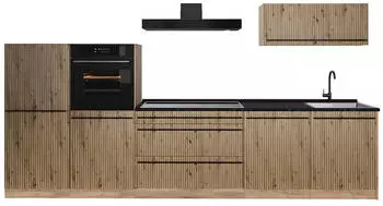 VICCO R-Line K&uuml;chenzeile Artisan-Eiche/Goldkraft Eiche 340cm ohne Arbeitsplatte