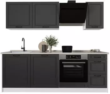 VICCO R-Line K&uuml;chenzeile anthrazit Landhaus/wei&szlig; 220cm ohne Arbeitsplatte