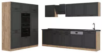 VICCO K&uuml;chenzeile R-Line Anthrazit Landhaus/Goldkraft Eiche 180cm ohne Arbeitsplatte