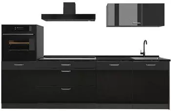 VICCO R-Line K&uuml;chenzeile schwarz hochglanz/anthrazit 280cm ohne Arbeitsplatte (66476)