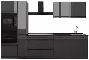 VICCO K&uuml;chenzeile R-Line anthrazit hochglanz/anthrazit, 310cm ohne Arbeitsplatte (66424)