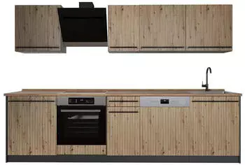 VICCO R-Line K&uuml;chenzeile 280cm Artisan-Eiche/Anthrazit, Arbeitsplatte Goldkraft Eiche (67150)