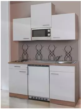 Respekta Küchenzeile 150cm weiß Eiche Sägeräu (KB150ESWMI)