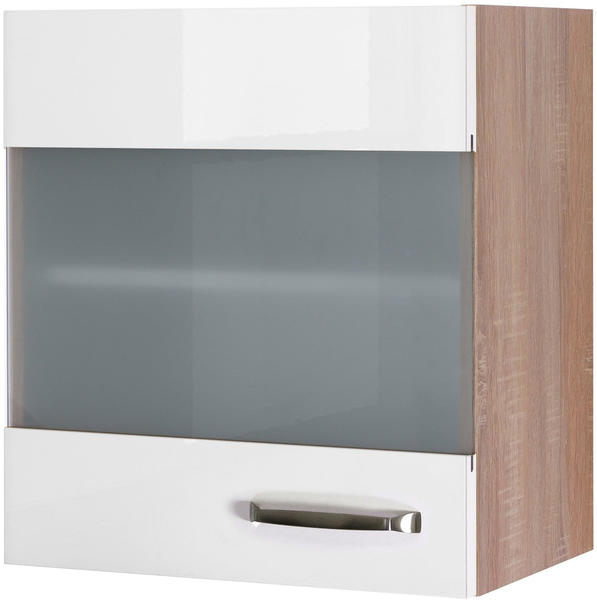 Flex-Well Glashängeschrank Valero 50cm weiß Hochglanz/ Sonoma Eiche