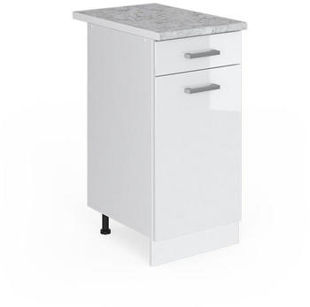 VICCO R-Line Unterschrank 40cm 1 Schublade mit Arbeitsplatte Weiß Hochglanz