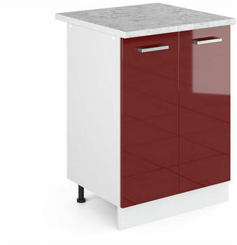 VICCO R-Line Unterschrank 60cm 2-trg. mit Arbeitsplatte Bordeaux Hochglanz