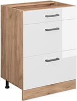 K&uuml;chenunterschrank R-line, Wei&szlig; Hochglanz, 60 Cm Mit Schubladen, Ohne Arbeitsplatte