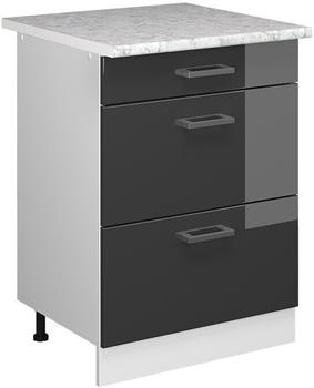 VICCO Schubladenunterschrank R-Line 60 cm Wei&szlig;/Anthrazit Hochglanz modern 3 Schubladen Arbeitsplatte