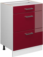 K&uuml;chenunterschrank R-line, Bordeaux Hochglanz, 60 Cm Mit Schubladen, Ohne