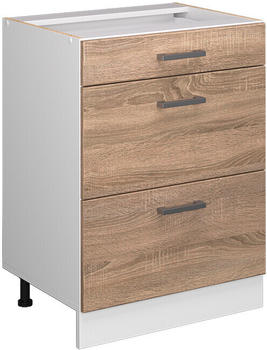 VICCO Schubladenunterschrank R-Line 60 cm Wei&szlig;/Sonoma modern 3 Schubladen