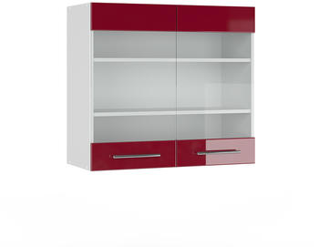 VICCO Glash&auml;ngeschrank Fame-Line 80 cm Wei&szlig;/Bordeaux-Rot Hochglanz modern