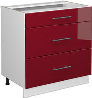 K&uuml;chenunterschrank Fame-line, Bordeaux Hochglanz, 80 Cm Mit 3 Schubladen, Ohne