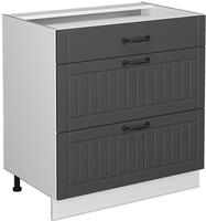 K&uuml;chenunterschrank Fame-line, Anthrazit Landhaus, 80 Cm Mit 3 Schubladen, Ohne