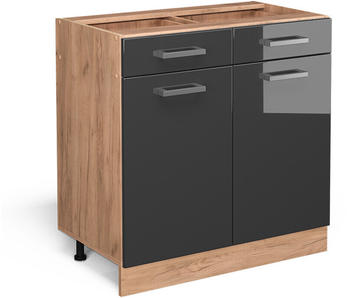 VICCO Schubladenunterschrank R-Line 80 cm Eiche/Anthrazit Hochglanz modern