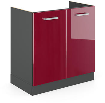 VICCO Sp&uuml;lenunterschrank R-Line 80 cm Anthrazit/Bordeaux-Rot Hochglanz modern