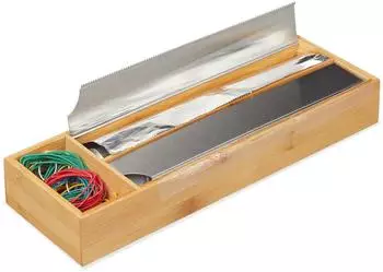 Relaxdays Folienspender für Schublade, Bambus & Edelstahl, 2 Rollen, 39,5x13x5,5cm (10027490)