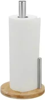 Relaxdays K&uuml;chenrollenhalter stehend, Bambus & Edelstahl, 33x16cm (10043322)