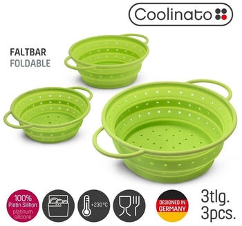 Coolinato Silikonsieb faltbar 3er Set 16/20/ 24cm grün Coolinato Silikonsieb faltbar 3er Set 16/20/ 24cm grün