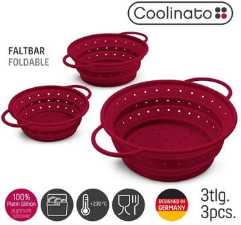 Coolinato Silikonsieb faltbar 3er Set 16/20/ 24cm rot Coolinato Silikonsieb faltbar 3er Set 16/20/ 24cm rot